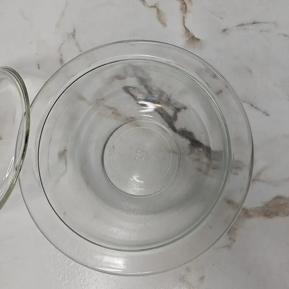 Vintage Hazel Atlas Clear Glass Round Casserole‎ Dish with Lid H over A Logo MCM
